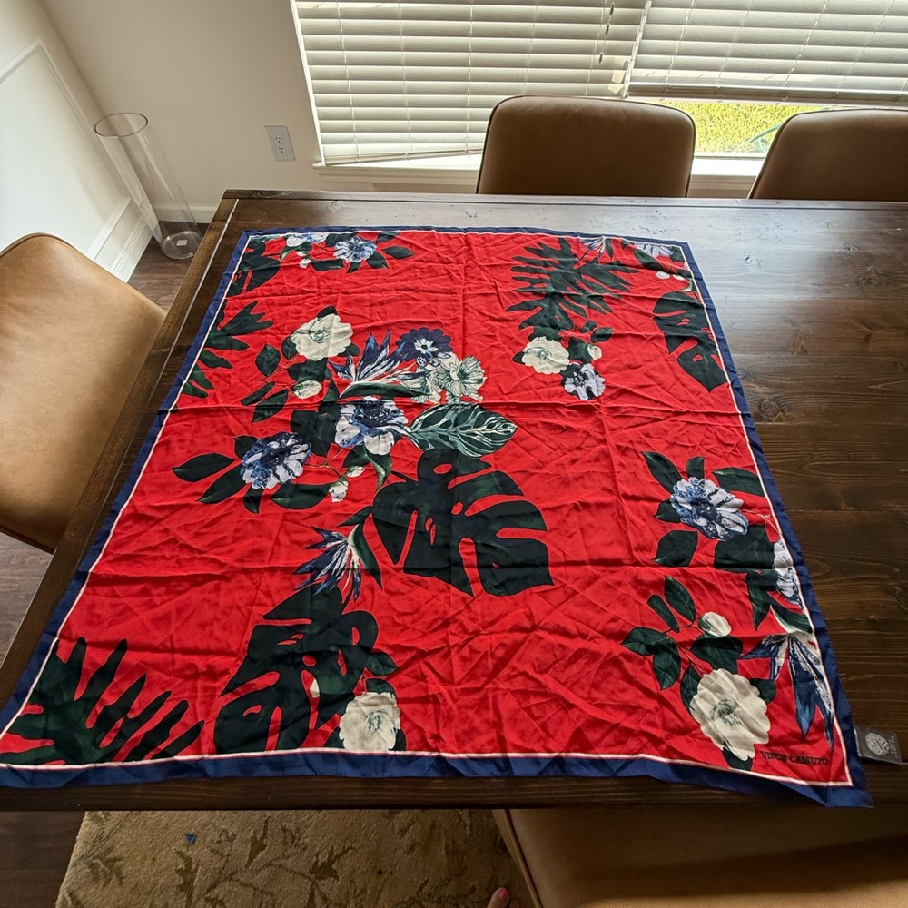 Vince Camuto Silk Blue and Red Floral Scarf